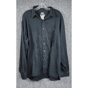 Untied Button Down Shirt Men XL Black Sueded Long Sleeve Polyester Casual‎